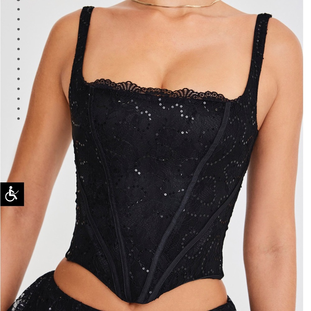 Mistress rocks black lace sequin corset size medium